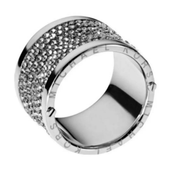 Michael Kors Silver Tone Pave Crystal Ring and Aster Stud Bracelet Set - Picture 3 of 7